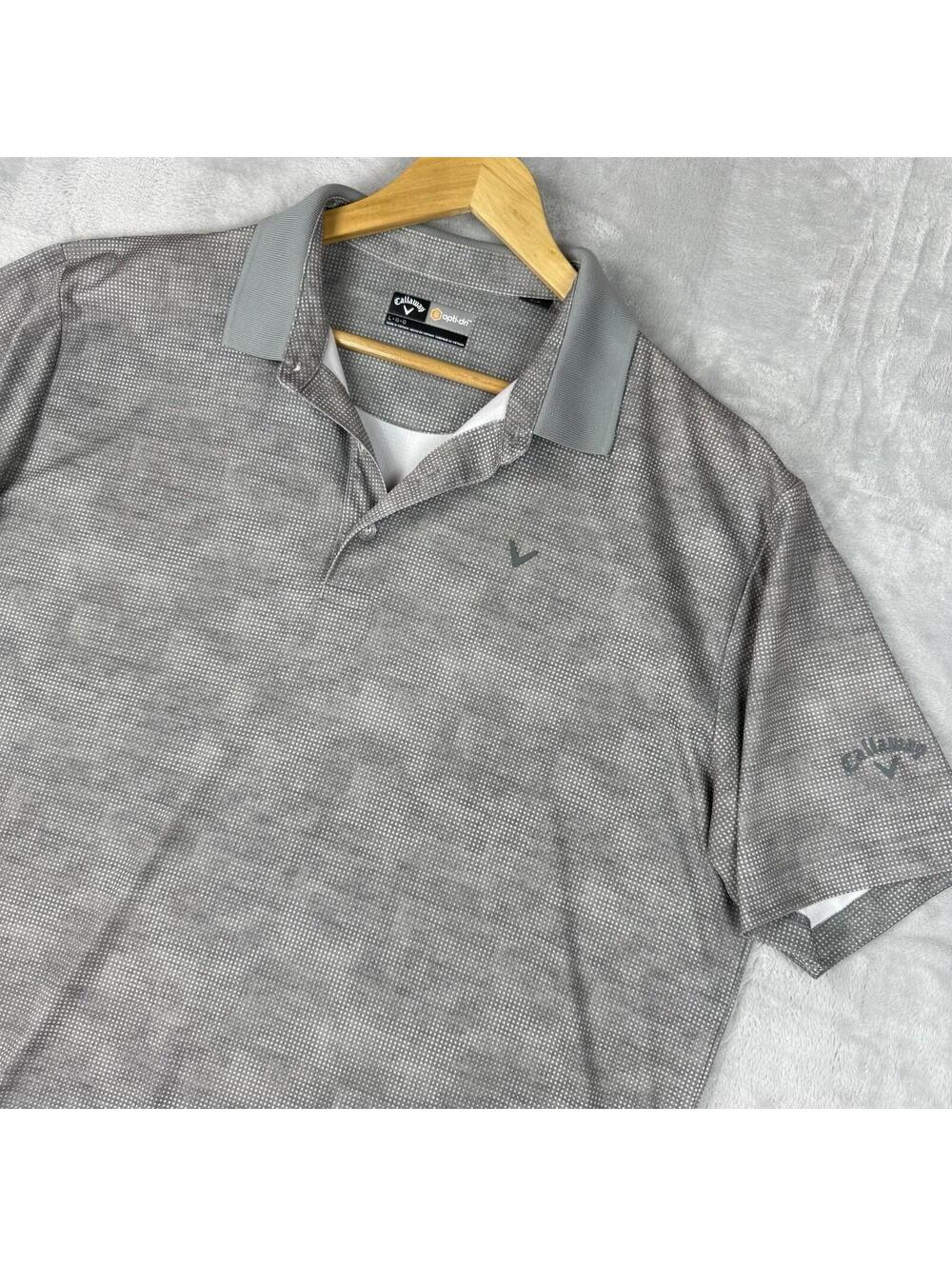 Callaway Opti-Dri Golf Polo Gray Micro Dot Performance Shirt Men Size L Preppy